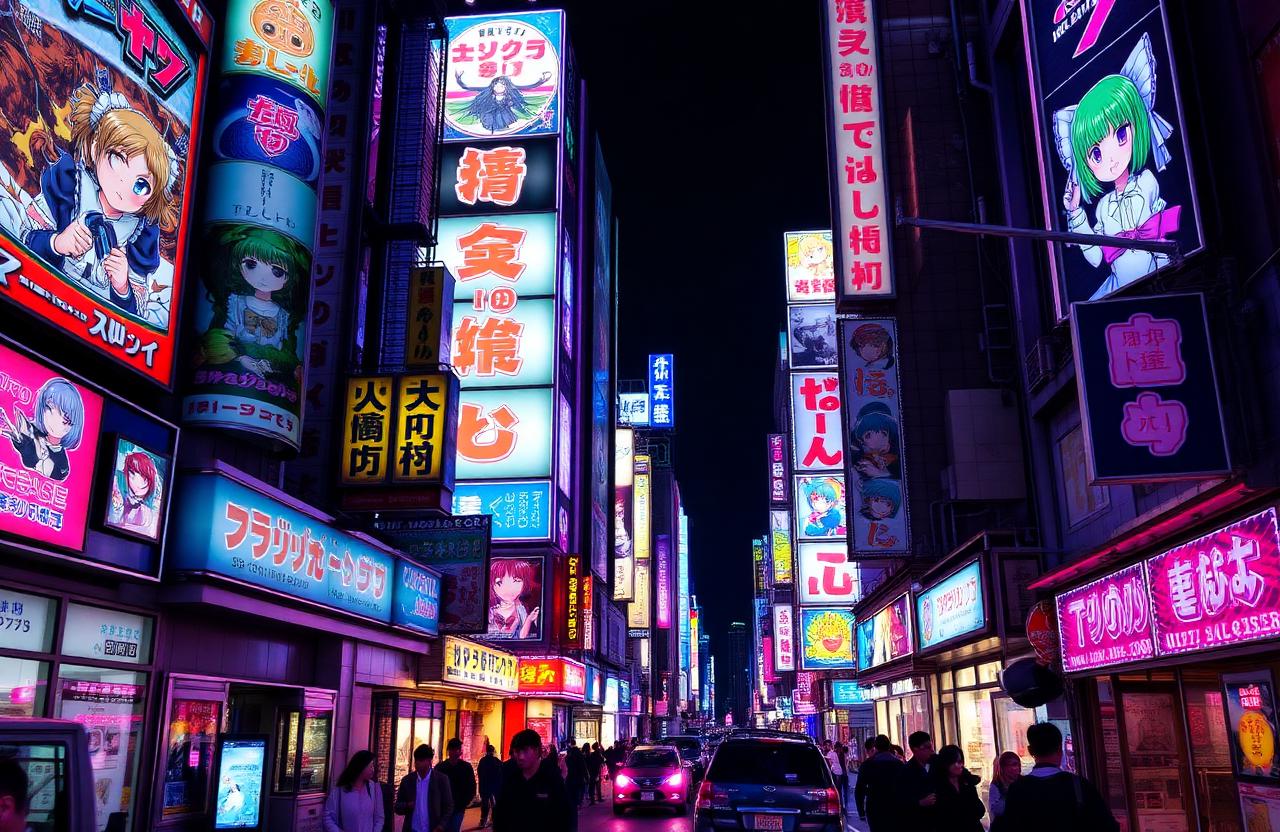Akihabara com viajantes no Japão