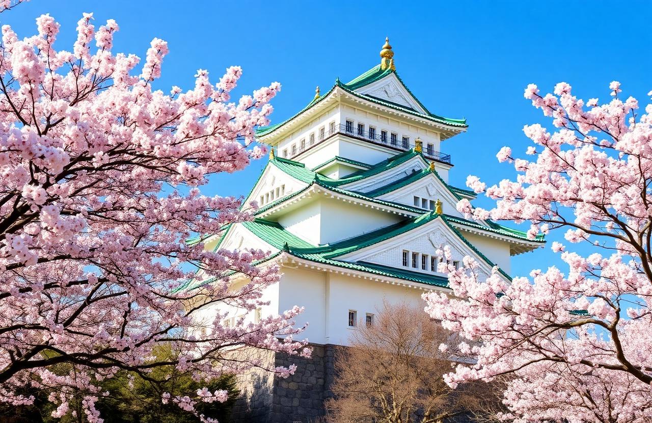 Castelo de Osaka com viajantes no Japão