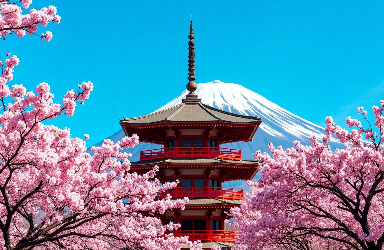 Chureito Pagoda com viajantes no Japão