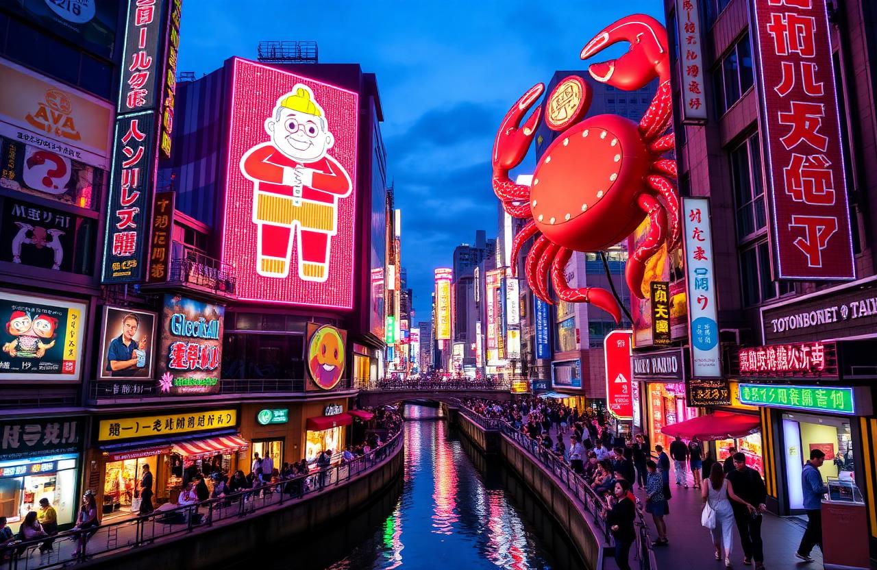 Dotonbori com viajantes no Japão