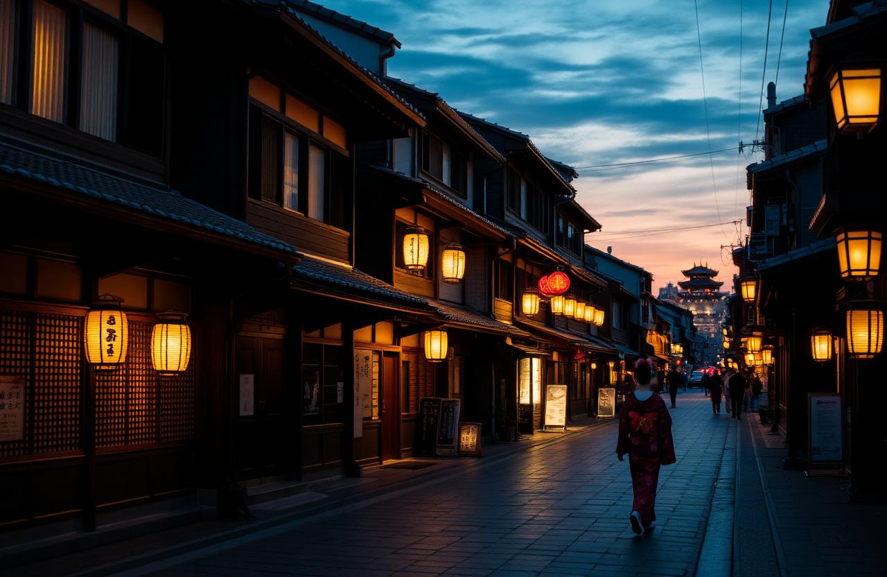 Gion com viajantes no Japão