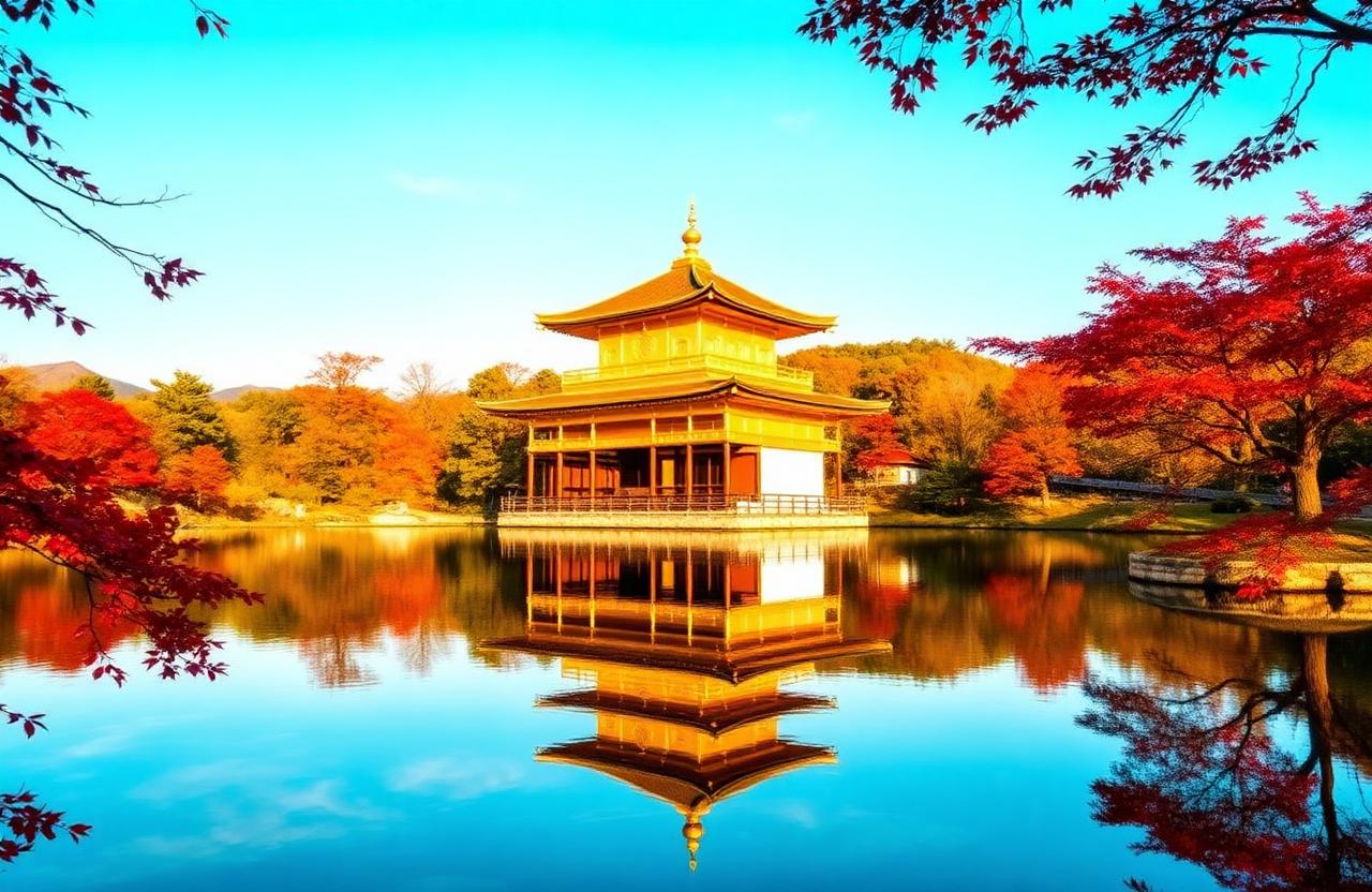 Kinkaku-ji com viajantes no Japão